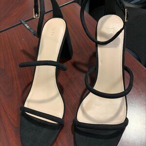 LTS Black Faux Suede Block Heels In Standard Fit